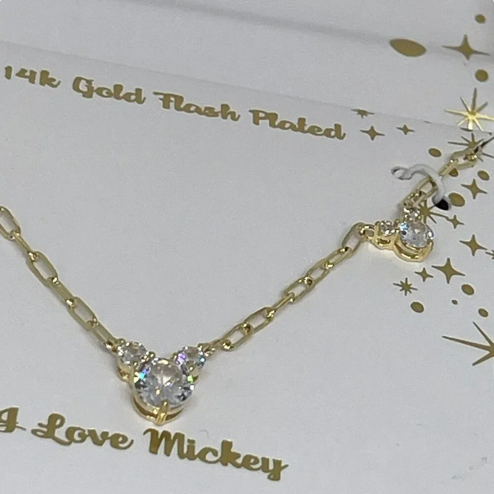Disney Mickey Mouse Ears 14K Gold Plated Necklace Stylish Timeless Fashion NEW
